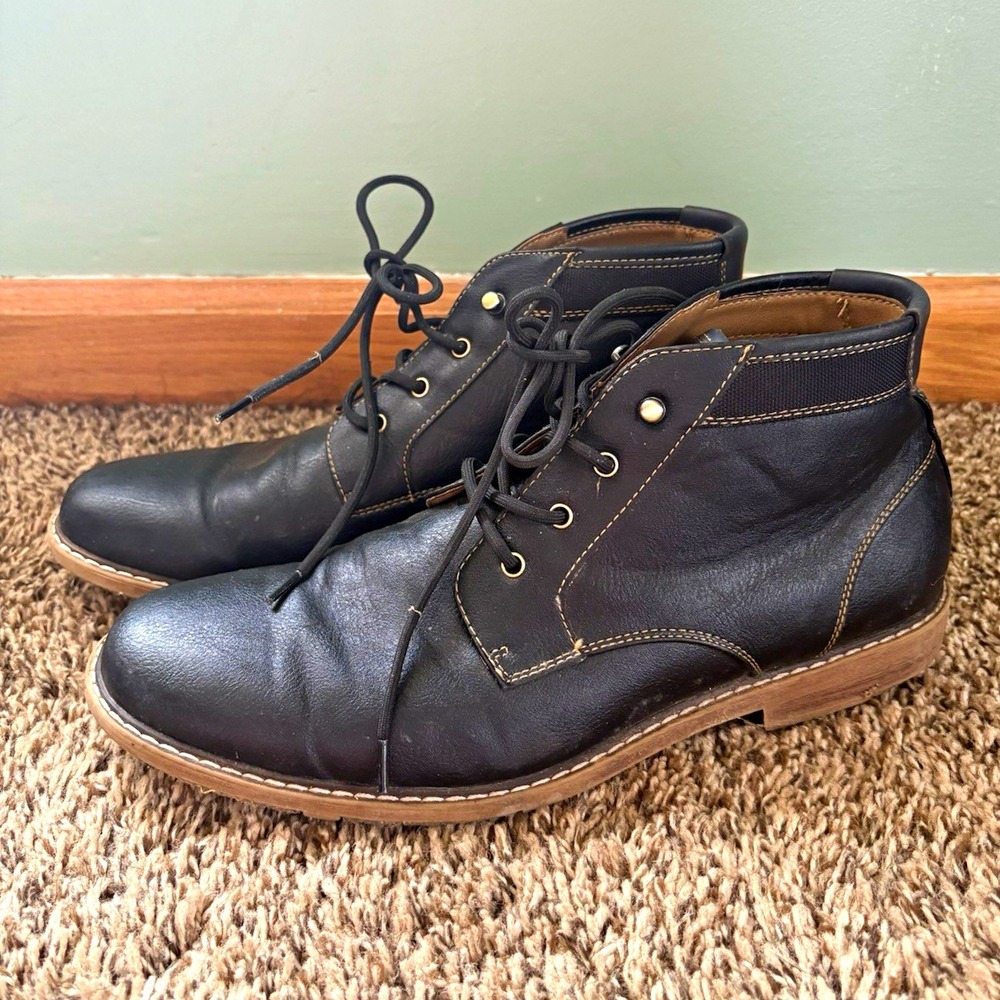 Hawker Rye Men's Black Faux Leather Chukka Ankle Boots Lace Up US 10 EU 43